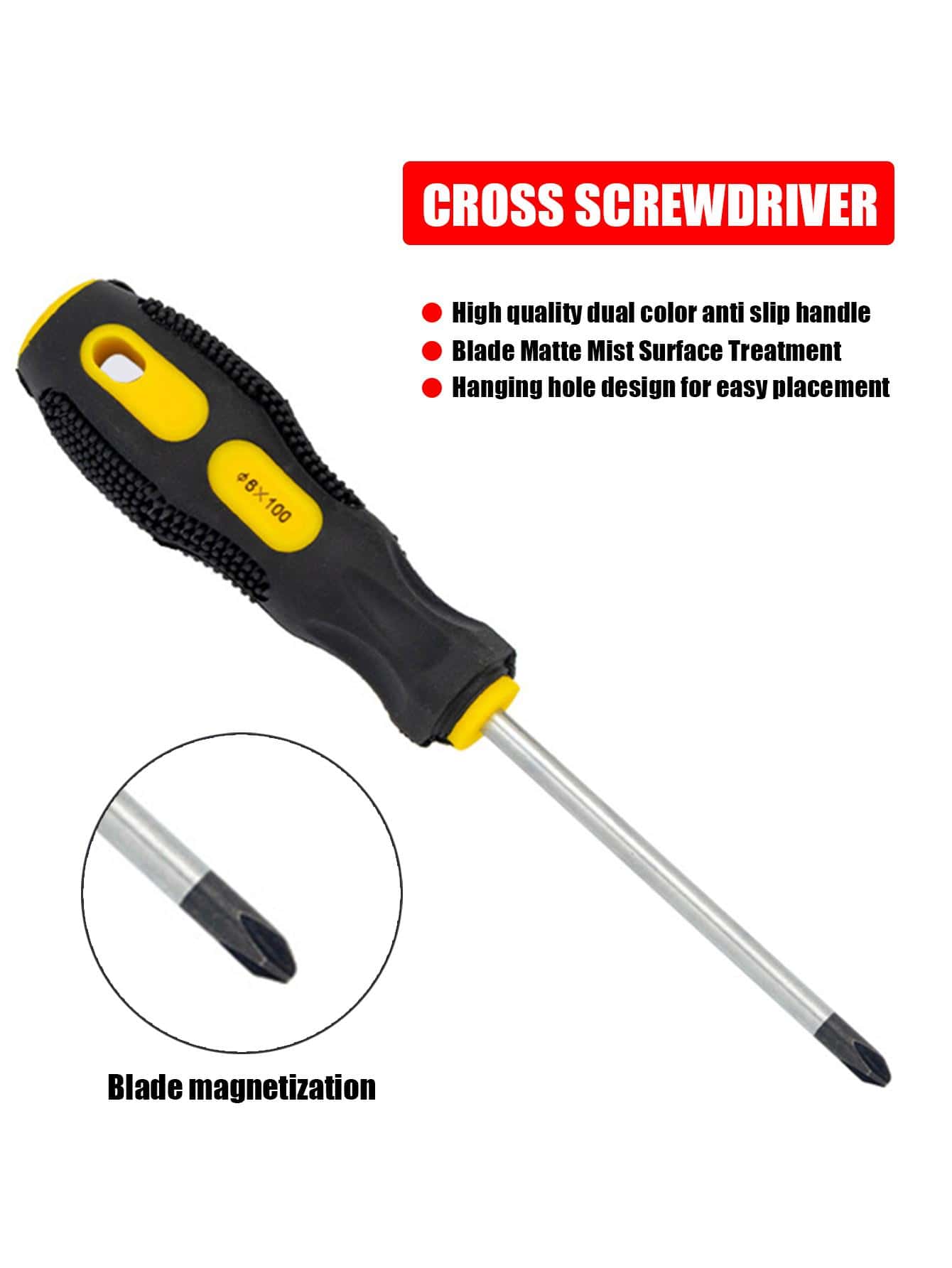 1pc Stainless Steel Screwdriver, Classic Magnetic Maintenance Tool For Household - Black - View 1