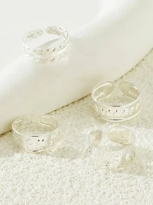 4 件套简约金属蝴蝶波浪趾环套装，适合女士夏季度假海滩饰品 - 銀色 - 查看 2