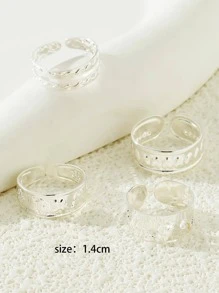 4 件套简约金属蝴蝶波浪趾环套装，适合女士夏季度假海滩饰品 - 銀色 - 查看 3