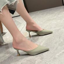 時尚綠色高跟鞋適用於極簡風格尖頭酒杯高跟穆勒鞋 - 綠色 - 查看 5