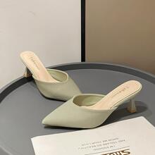 時尚綠色高跟鞋適用於極簡風格尖頭酒杯高跟穆勒鞋 - 綠色 - 查看 1