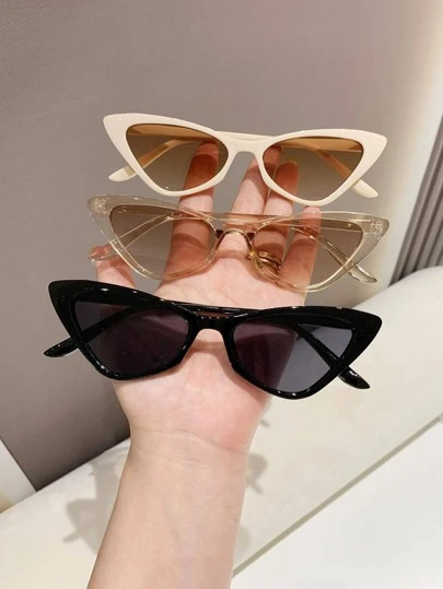 3pcs Retro Cat Eye Small Frame Fashion Eyeglasses For Men & Women, Classic Plastic Eyewear For Outdoor, Travel, Beach, Casual Wear