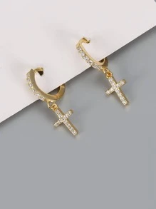 Pendants D'Oreilles Design Croix Zircone Cubique