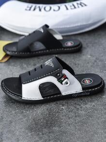 Men Two Tone Cut Out Slides, Fashion Slides - Black - View 2