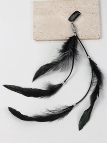 羽毛裝飾髮夾 - 黑色 - 查看 2
