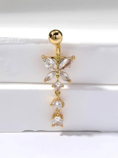 Cubic Zirconia Butterfly Decor Navel Belly Ring