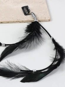 羽毛裝飾髮夾 - 黑色 - 查看 4