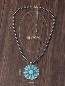 1片古董銀太陽綠松石色項鍊女士項鍊女朋友禮物長項鍊,復古項鍊 - 彩色 - 查看 3