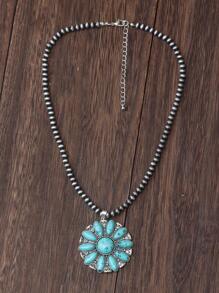 1片古董銀太陽綠松石色項鍊女士項鍊女朋友禮物長項鍊,復古項鍊 - 彩色 - 查看 2