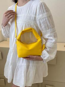 Túi Hobo tối giản Màu vàng neon Phong cách sôi nổi Chi tiết xếp nếp - Màu vàng - Xem 3
