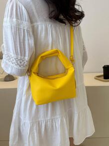 Túi Hobo tối giản Màu vàng neon Phong cách sôi nổi Chi tiết xếp nếp - Màu vàng - Xem 4