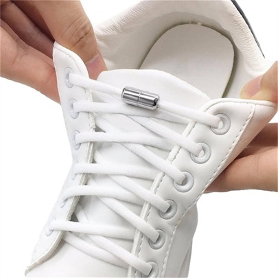 DIEKLSJFK 2pcs White No-Tie Shoelaces With Buckle, Modern No-Tie Shoelaces For Sneakers,Women Men Casual Shoes,White Shoes,Basketball Shoes,Trainers Running Shoes Summer
