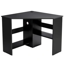 COSTWAY Corner Computer Desk Triangle Writing Workstation W/ Storage Shelf - 黑色 - 查看 10