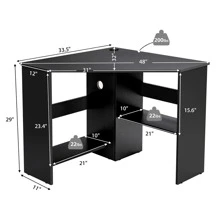 COSTWAY Corner Computer Desk Triangle Writing Workstation W/ Storage Shelf - 黑色 - 查看 4