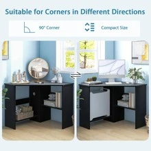 COSTWAY Corner Computer Desk Triangle Writing Workstation W/ Storage Shelf - 黑色 - 查看 2