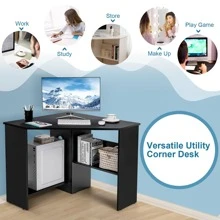 COSTWAY Corner Computer Desk Triangle Writing Workstation W/ Storage Shelf - 黑色 - 查看 5