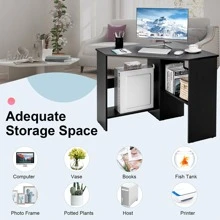 COSTWAY Corner Computer Desk Triangle Writing Workstation W/ Storage Shelf - 黑色 - 查看 6