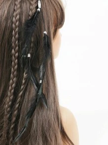 羽毛裝飾髮夾 - 黑色 - 查看 1