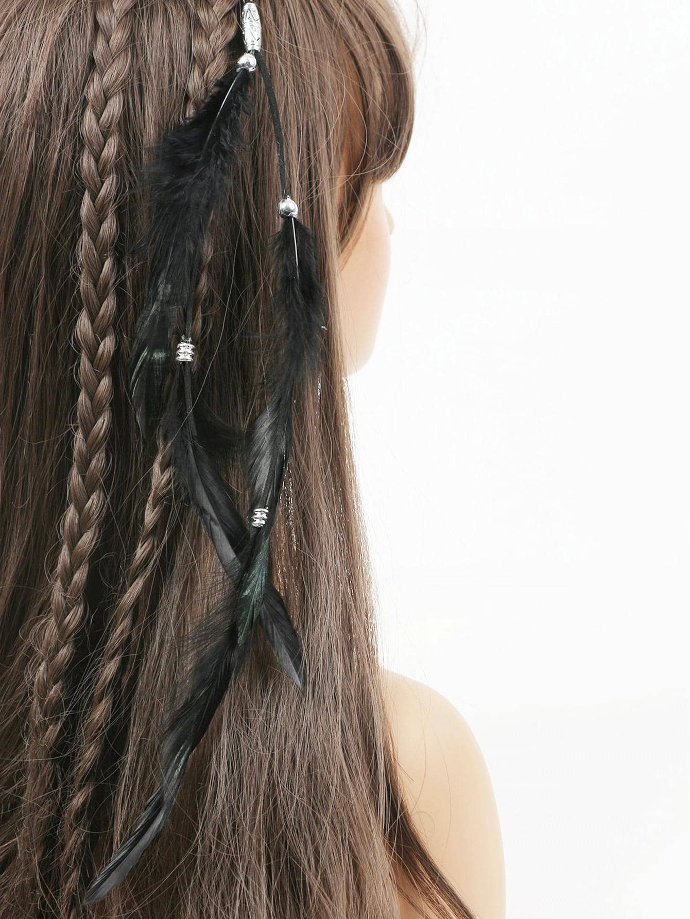 羽毛裝飾髮夾 - 黑色 - 查看 1