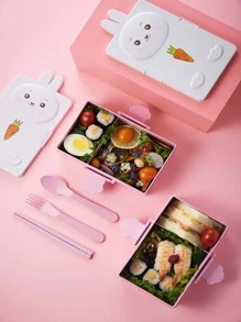RABBIT Lunch Box Topper For Food Includes Spoon And Fork - Pink - View 1
