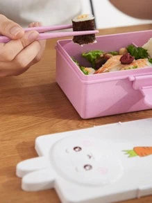RABBIT Lunch Box Topper For Food Includes Spoon And Fork - Pink - View 3