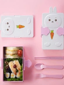 RABBIT Lunch Box Topper For Food Includes Spoon And Fork - Pink - View 2