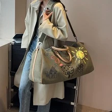 涂鸦图案时尚旅行包 便携式干湿分离 适合短途旅行 沙滩包 夏季旅行必备品 度假必备品 夏季配件 旅行收纳包 医院包 露营必备品 - 綠色 - 查看 5