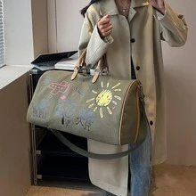 涂鸦图案时尚旅行包 便携式干湿分离 适合短途旅行 沙滩包 夏季旅行必备品 度假必备品 夏季配件 旅行收纳包 医院包 露营必备品 - 綠色 - 查看 2