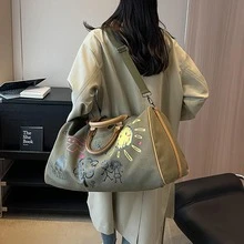 涂鸦图案时尚旅行包 便携式干湿分离 适合短途旅行 沙滩包 夏季旅行必备品 度假必备品 夏季配件 旅行收纳包 医院包 露营必备品 - 綠色 - 查看 6