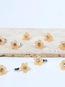 10pcs Rhinestone Flower Hair Clips, Braided Hair Clips, Women Hair Accessories, Vacation Outfits Woman, Looks Of Party - Apricot - View 3