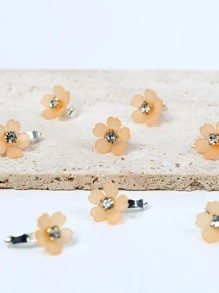 10pcs Rhinestone Flower Hair Clips, Braided Hair Clips, Women Hair Accessories, Vacation Outfits Woman, Looks Of Party - Apricot - View 4