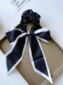2入組簡約可愛黑白色蝴蝶結髮圈，彈性髮圈頭巾，適合馬尾或髮髻裝飾 - 彩色 - 查看 6