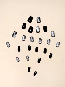 24 件套方形手工银河猫眼指甲贴纸（带摩擦棒）和 1 件果冻凝胶按压指甲美甲用品 - 彩色 - 查看 4