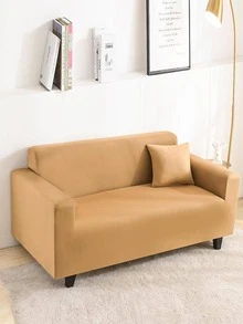 可拉伸四季沙发套，配有防滑固定杆，现代纯色设计，可机洗 - 适合 1-4 人座沙发，防污防尘 - 駝色 - 查看 2