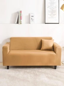 可拉伸四季沙发套，配有防滑固定杆，现代纯色设计，可机洗 - 适合 1-4 人座沙发，防污防尘 - 駝色 - 查看 1