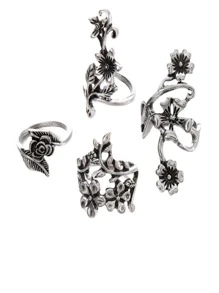 4 cái/bộ Nhẫn trang trí hoa - Màu Bạc Cổ - Xem 3