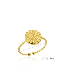 Round Decor Cuff Ring - Yellow Gold - View 6