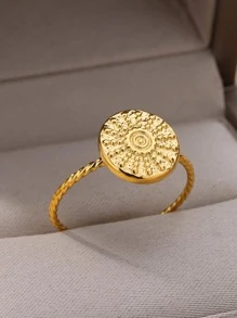 Round Decor Cuff Ring - Yellow Gold - View 5