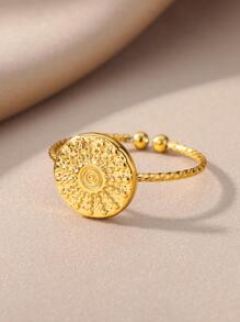 Round Decor Cuff Ring - Yellow Gold - View 3