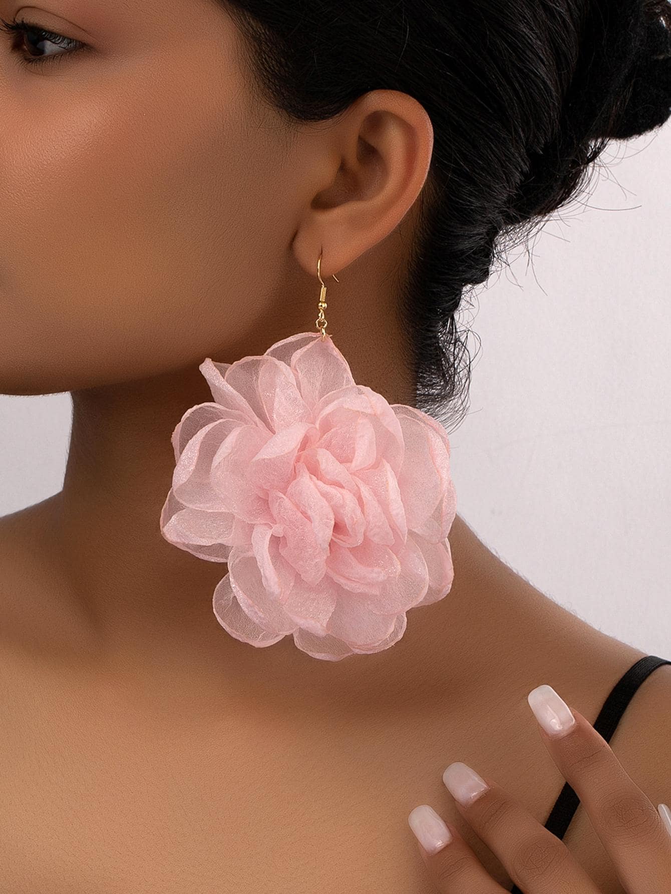 1 Đôi Vải Dây Hoa Hồng Hoa Phantom Hoa Hoa Tai Giọt Cho Nữ - Hồng - Xem 1