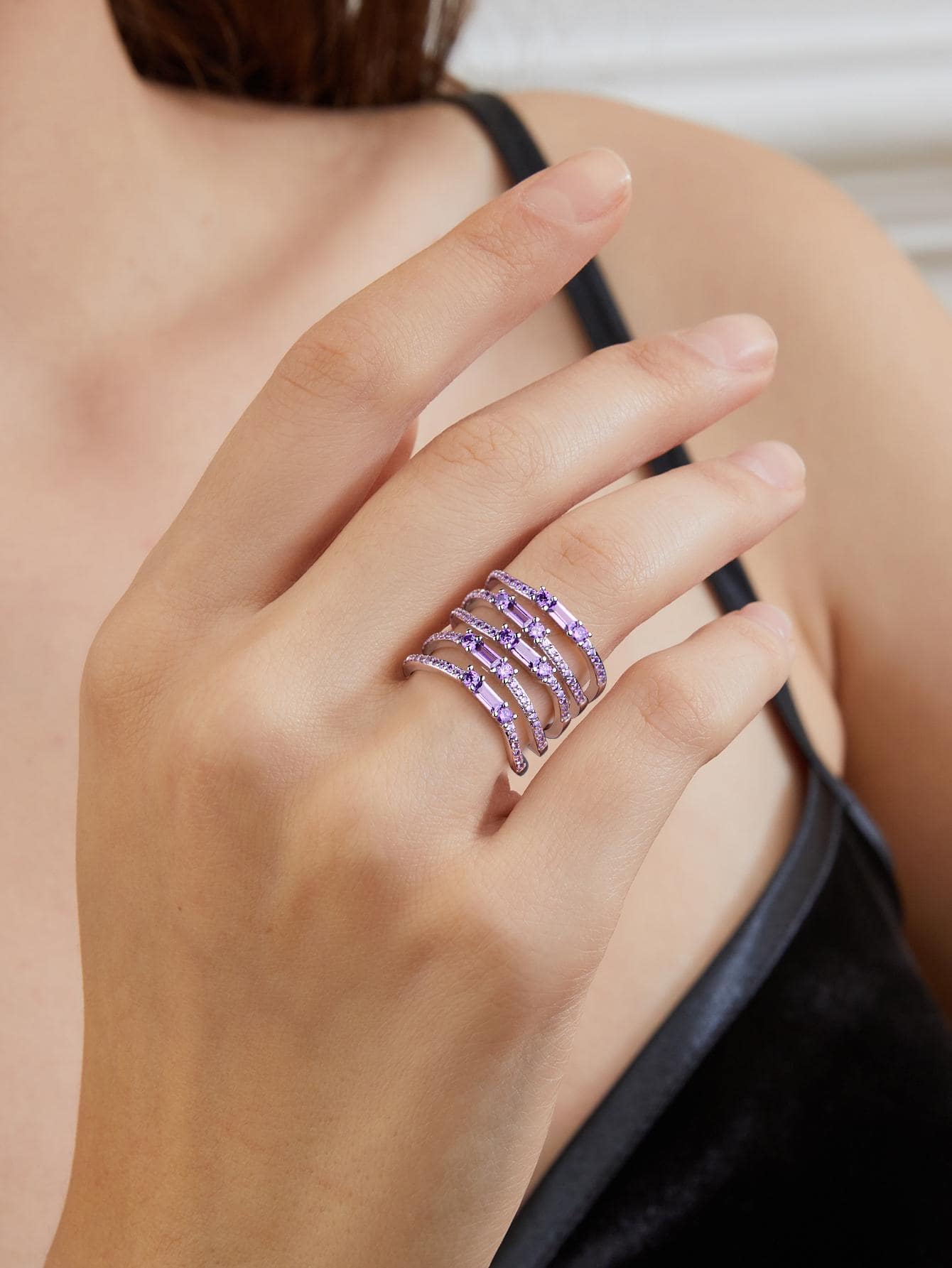 Cubic Zirconia Decor Ring - Purple - View 1