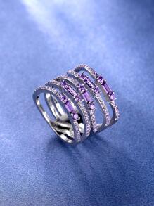 Cubic Zirconia Decor Ring - Purple - View 4