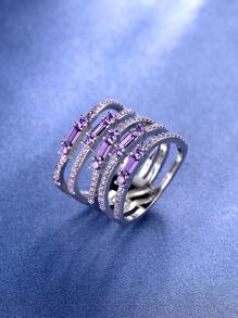 Cubic Zirconia Decor Ring - Purple - View 2