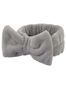 2pcs Solid Fuzzy Hair Tie & 1pc Bow Decor Hair Band Cute - Dark Grey - View 6
