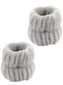 2pcs Solid Fuzzy Hair Tie & 1pc Bow Decor Hair Band Cute - Dark Grey - View 5