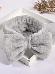 2pcs Solid Fuzzy Hair Tie & 1pc Bow Decor Hair Band Cute - Dark Grey - View 4
