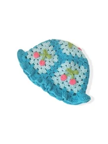 Flower Crochet Bucket Hat - Blue - View 2