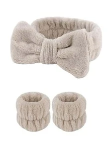 2 dây buộc tóc màu trơn dễ thương & 1 dây buộc tóc trang trí nơ - Màu Xám nhạt - Xem 1