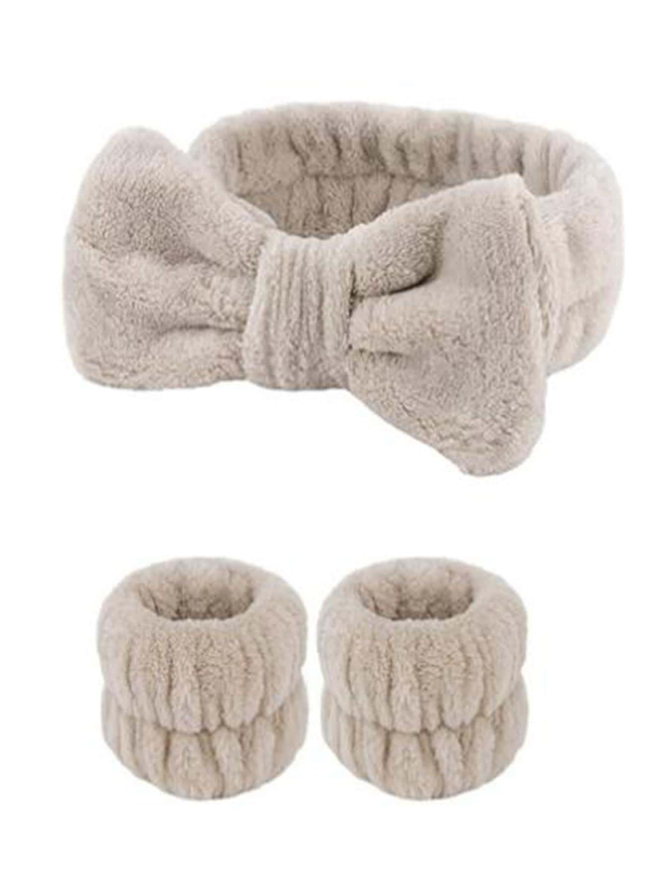 2 dây buộc tóc màu trơn dễ thương & 1 dây buộc tóc trang trí nơ - Màu Xám nhạt - Xem 1