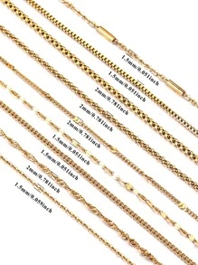 5pcs Stainless Steel Total Length 50cm Bead Chain Cross O Ripple Chain Necklace Plated Gold 5cm Adjustable Chain Lobster Clasp DIY Necklace - Gold - View 2